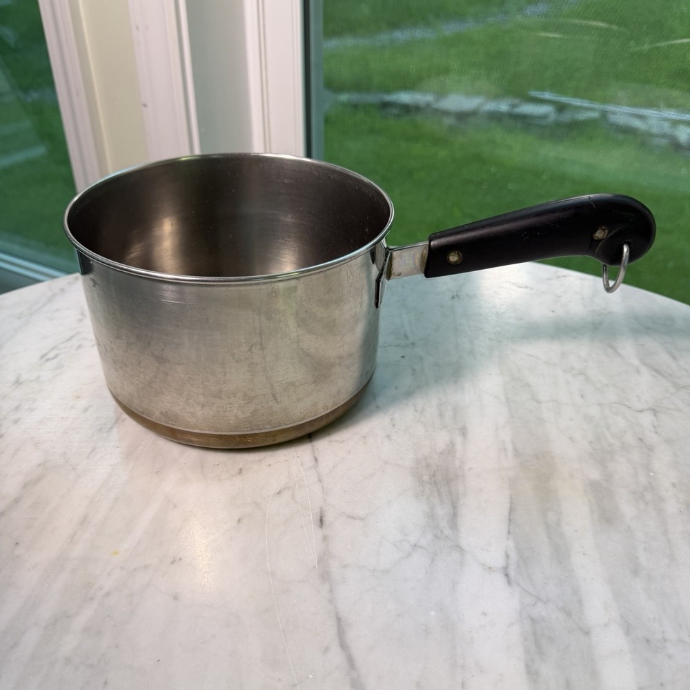 Revere Ware 2 QT Copper Bottom Stainless Steel Sauce Pan Pot NO LID 1801 USA Vtg